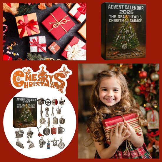 Календарь Адвента для автолюбителей 2025 24-дневная коробка для отсчета до Рождества с акриловыми миниатюрными автозапчастями, инструментами, автомобильными праздничными подарками для автоэнтузиастов