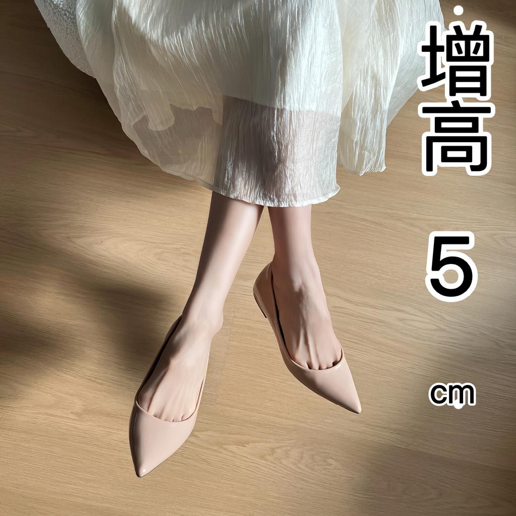 French sexy pointed head inner height increase of 5 cm shallow mouth women's shoes versatile temperament finger seam single shoes women's commu