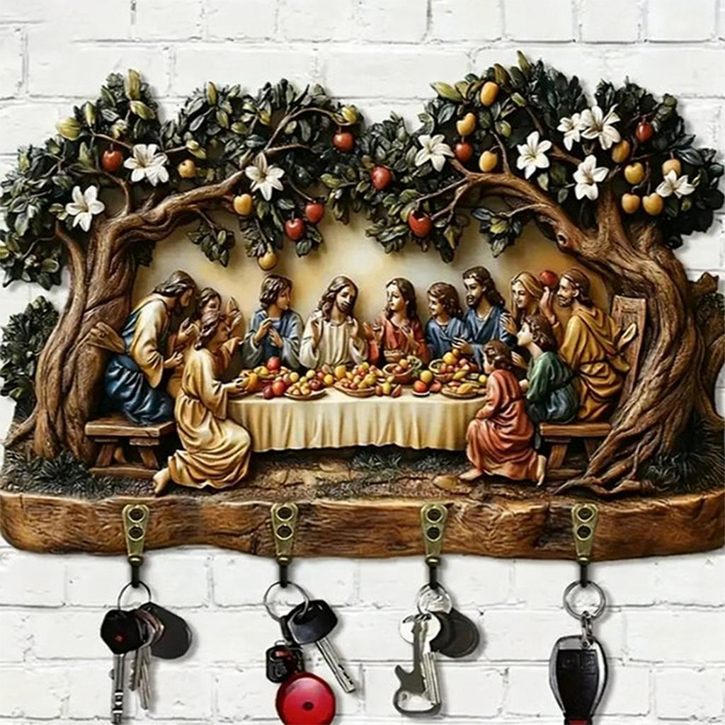 Деревянный многофункциональный держатель для ключей, Деревянный держатель для ключей на тему Причастия, Религиозный настенный декор для дома, Многофункциональный органайзер с