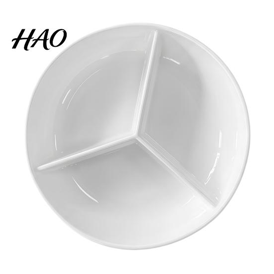 Elegant White Ceramic Dish Steamer Plate with 3 Divided Compartments, Round Heat Resistant Steaming for Food, Rice Meat Vegetable Separator