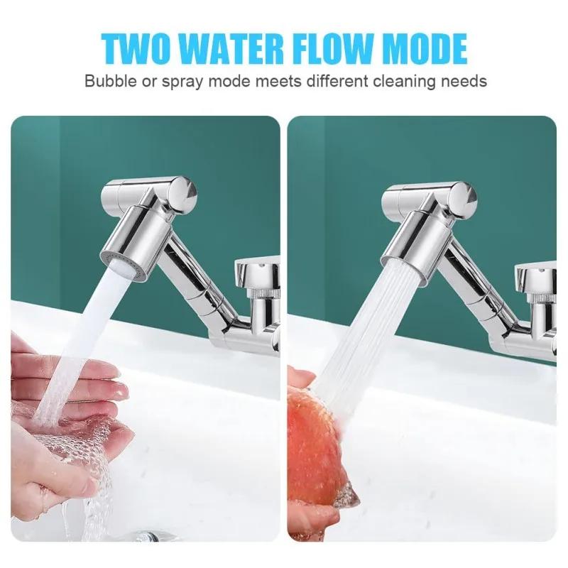 Retractable Universal Swivel Robotic Arm Swivel Extension Faucet Aerator Kitchen Sink Faucet Extender 2 Water Flow Mode