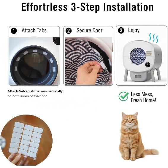 Умный туалет для кошек с дверцей для уединения - Занавеска для контроля запаха и следов для автоматических кошачьих туалетов - Подходит для круглых отверстий диаметром 10 дюймов - Простая установка