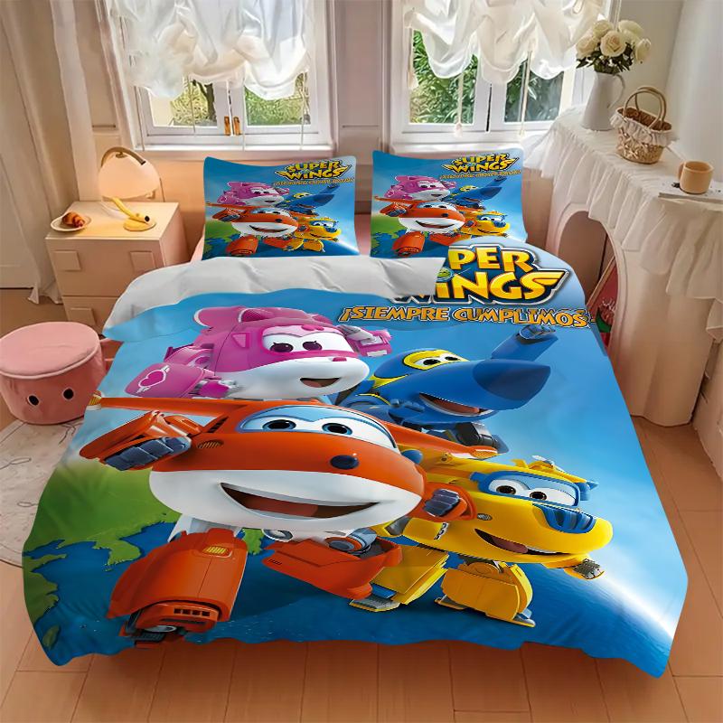 3Pcs Super Wings Adventure Bedding Set Soft Fabric Duvet Cover Pillowcases Home Christmas Xmas Halloween Gift 1 Duvet Cover 2 Pillowcase N1130