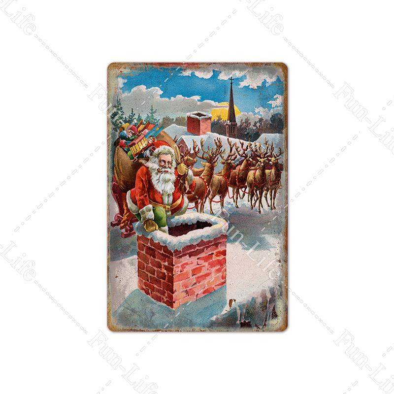 Рождественские металлические вывески, винтажный постер, жестяная вывеска, тарелка Санта-Клауса, ретро-налет, кафе-бар, паб, домашний декор, рождественская елка, подарок