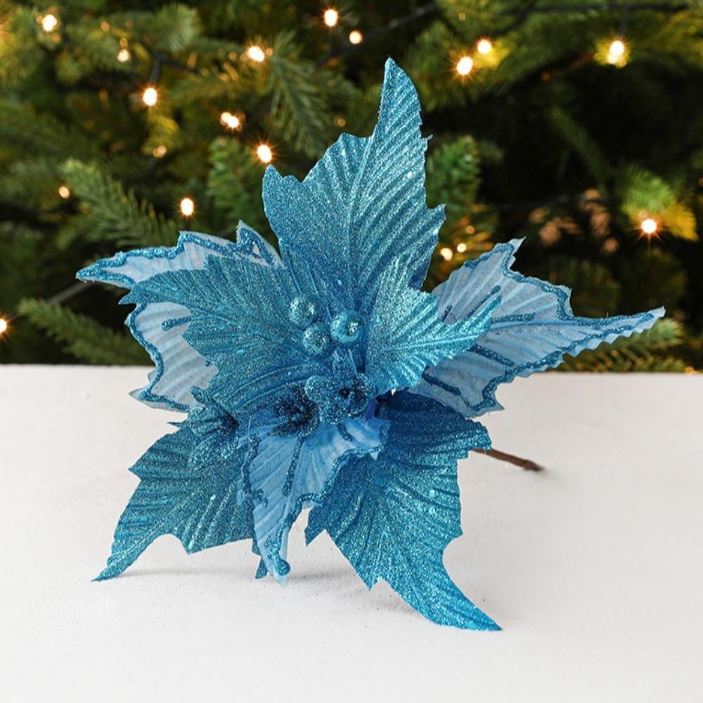 New 26cm Poinsettia Glitter Flower DIY Fake Flowers Christmas Flowers Large Wedding Decor Xmas Tree Decorations