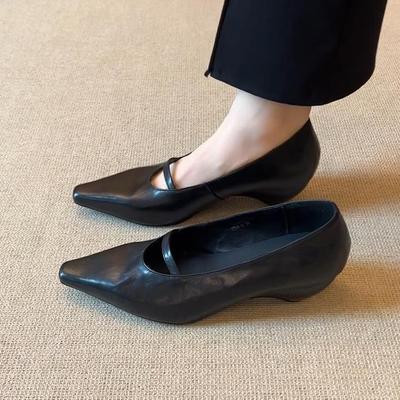 Версия из овчины ретро туфли ведьмы нишевые остроносые туфли лодочки женские универсальные простые кожаные туфли Мэри Джейн