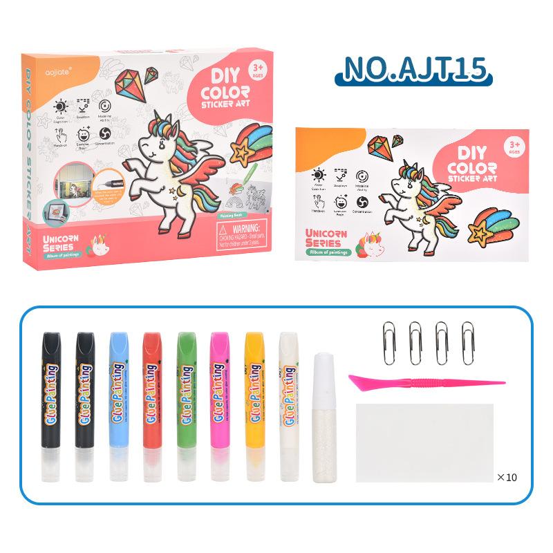 Children's Free Baking Glue Painting Pigment Atlas/DIY Album Marine Astronaut Engineering Vehicle Unicorn Template Suit