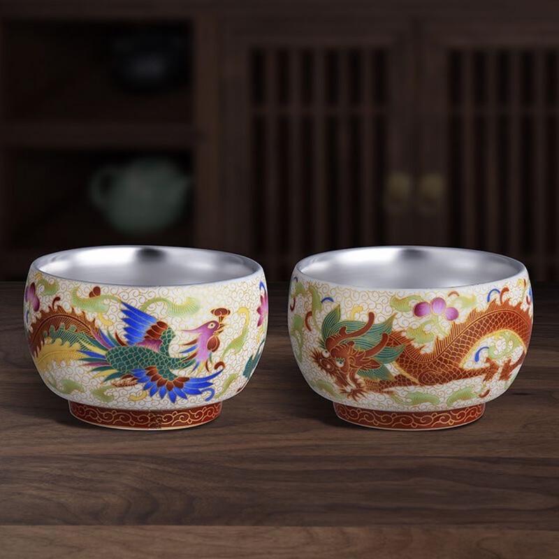 Ча Сюнь Дракон Феникс Позолоченное Серебро Керамическая Чайная Чашка