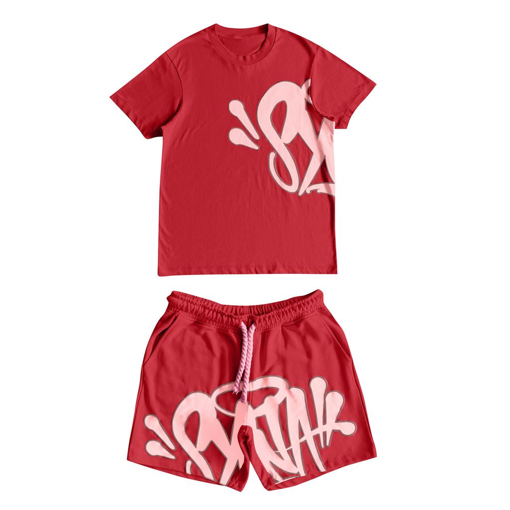 European and American street hip-hop men's and women's alphabet printing loose short-sleeved top men's summer tide brand casual sports suit