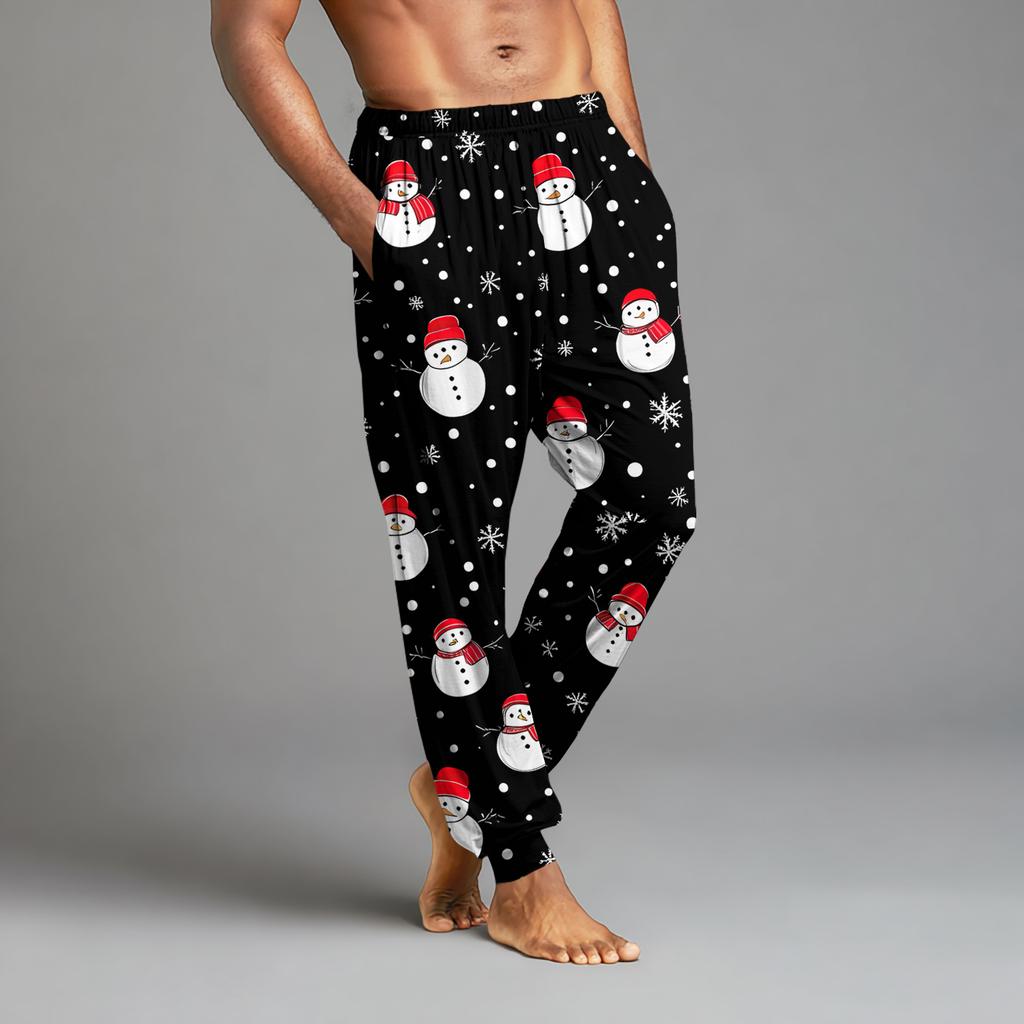 Мужские повседневные брюки с карманами на кулиске и манжетами, домашние брюки для сна