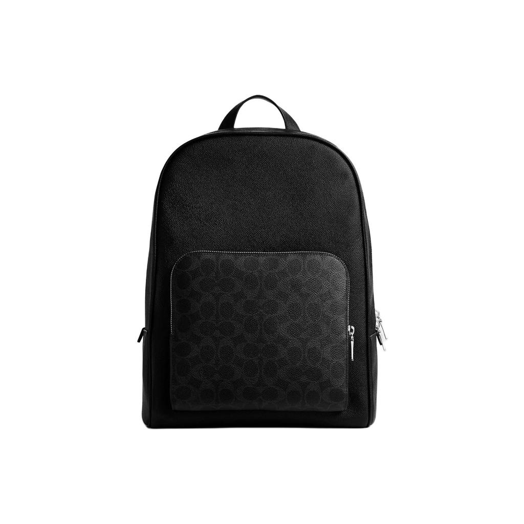 Coach Black Signature Canvas Leather Trim Large Backpack for Daily Use