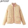 Women's Autumn/Winter Collection Stand Collar Loose-Fit Cotton Jacket with Floral Print