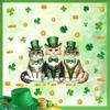 St. Patrick’s Day Shamrock Clover Cat Window Sticker Irish Green Hat Wall Decor Removable Holiday Home Decoration