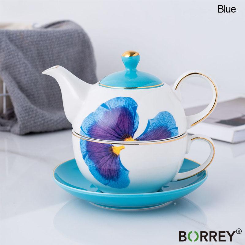 BORREY керамический цветочный чайник, чашка, блюдце, офисная чашка послеобеденного чая, кофейная чашка, блюдо для друзей, семейный подарок, набор чайников с желтой бабочкой