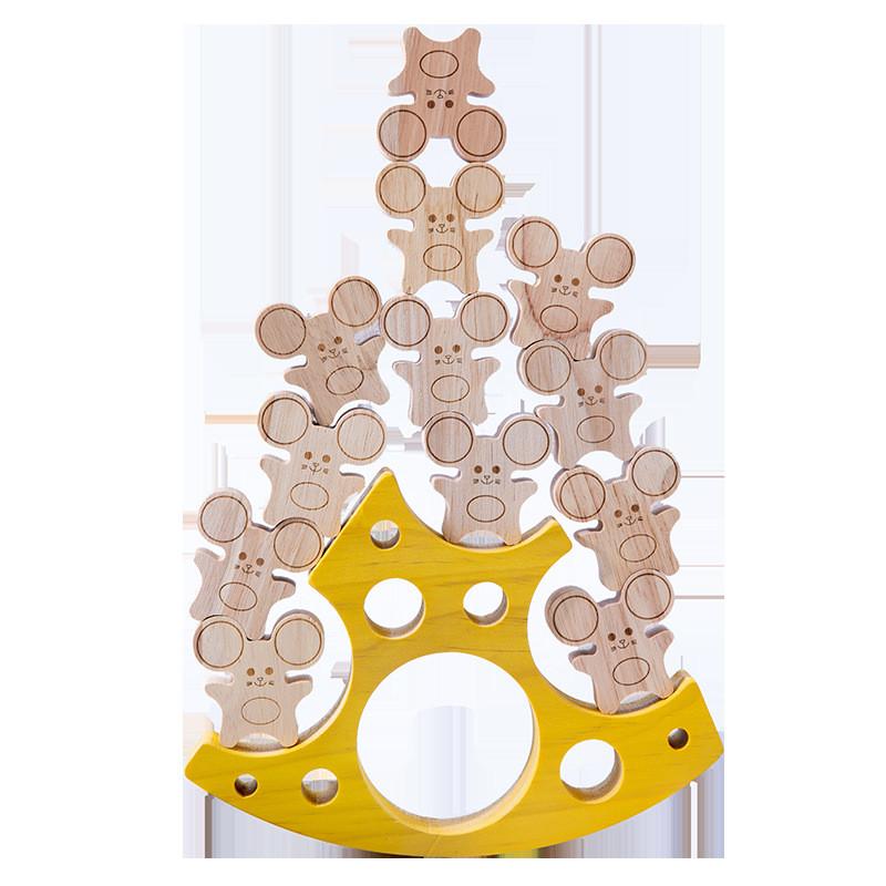 Children Wooden Stacking Toy With Mouse And Cheese Design For Fine Motor Skills