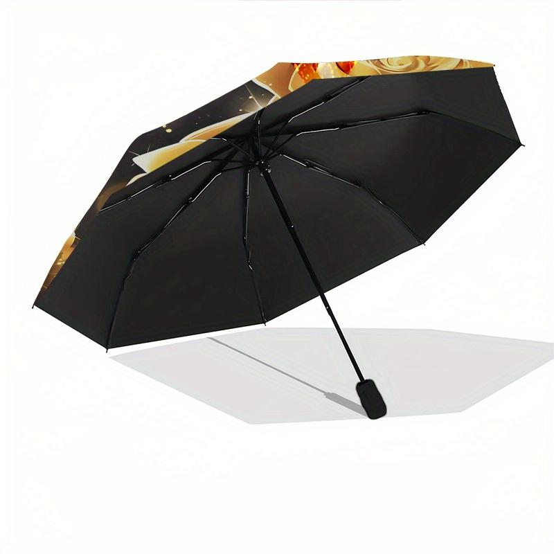 Golden Roses Butterflies Theme 8 Bone Hand Automatic Folding Umbrella, Compact and Portable Design, A Perfect Gift for Birthday, Christmas o