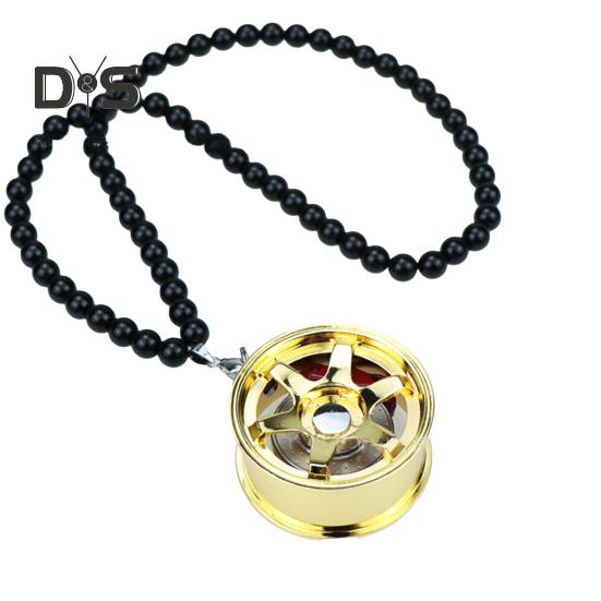 Alloy Racing Wheel Car Pendant Rearview Mirror Hanging Accessory Glossy Black Beads Silver Tag Auto Decoration Unique Design