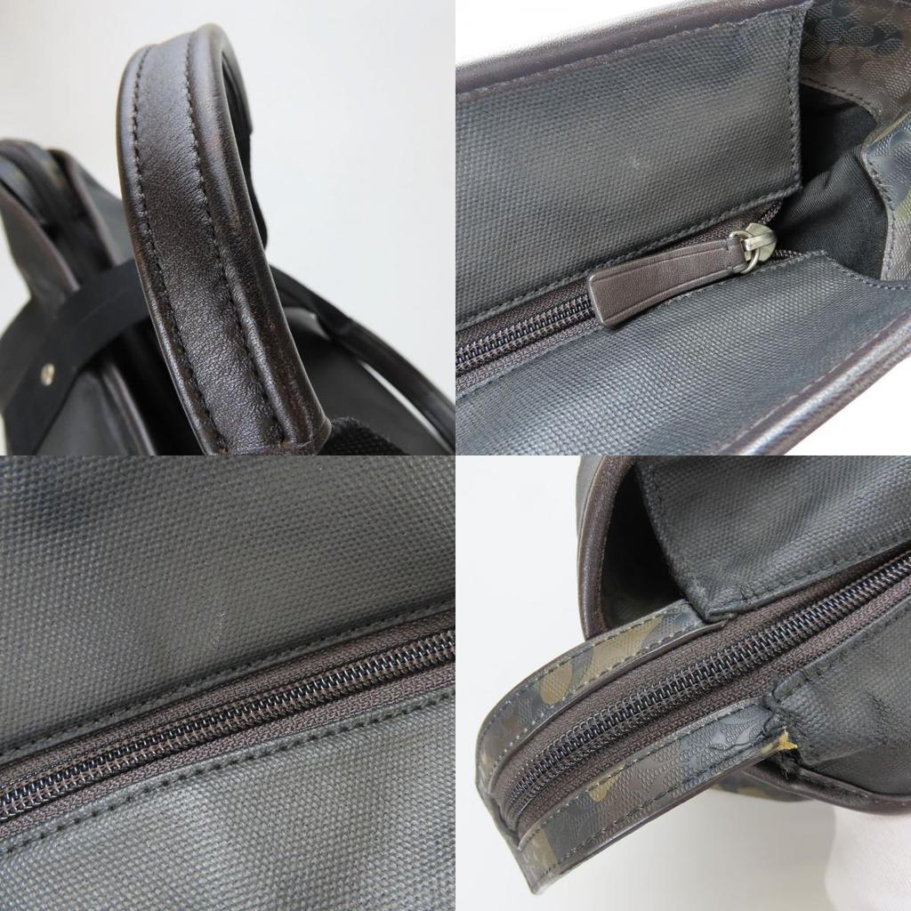 Used COACH Tote Bag Weekend Tote F70832 Signature PVC Coated Canvas Black Green System Camouflage