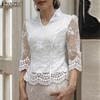 Women Summer V-Neck 3/4 Sleeve Lace Waist Blouses