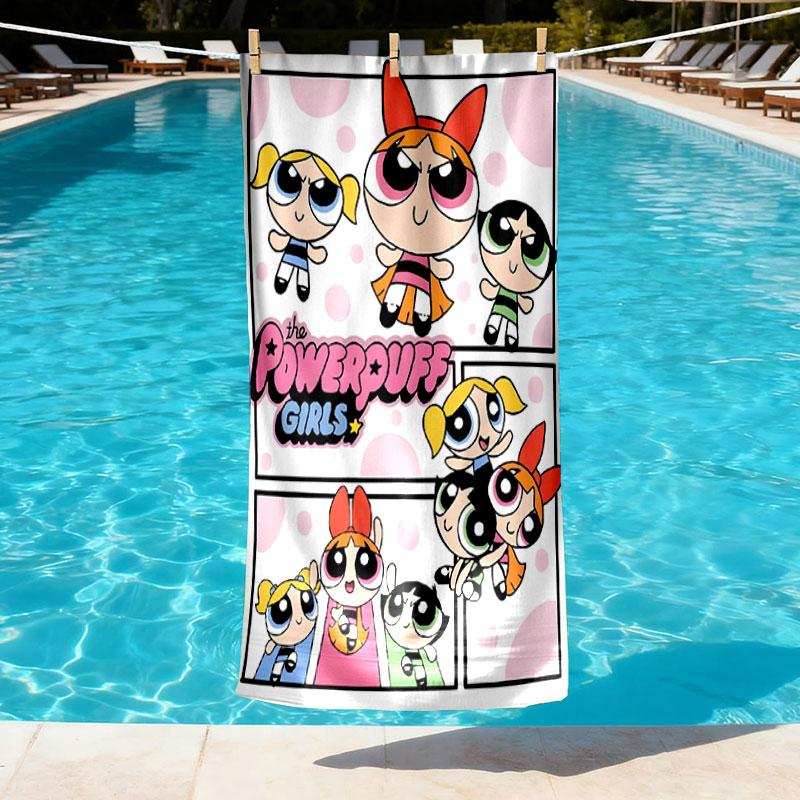 The Powerpuff Girls Print Beach Towel Design, Soft, Lightweight. for Home Bathroom, Spa, Pool, Yoga, Surfing, Camping, Gift for Family, Friend