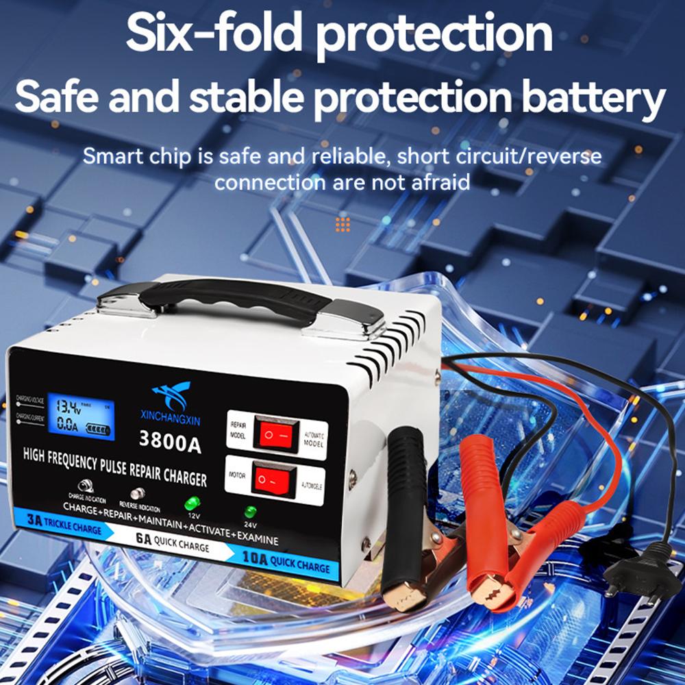 Быстрое зарядное устройство для свинцово-кислотной батареи Полностью автоматическое зарядное устройство для автомобильного аккумулятора 12 В 24 В Вилка ЕС Высокомощное зарядное устройство для ремонта аккумулятора