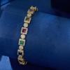 Luxury Copper Jewelry Women Bracelets 14K Gold Plated Square Multicolor Zircon Bracelet