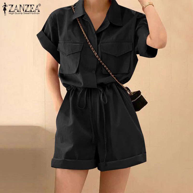 ZANZEA Женские повседневные короткие комбинезоны с отложным воротником и коротким рукавом