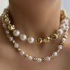 Women's Multi-Layer Faux Pearl & Gold Bead Necklace - Vintage Baroque Imitation Pearl Layered Choker, Elegant Statement Jewelry For Daily Style & Gift