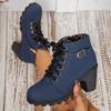 Thick Heeled Boots Autumn Fashion Wear Lace Up Low Leg Short Boot
