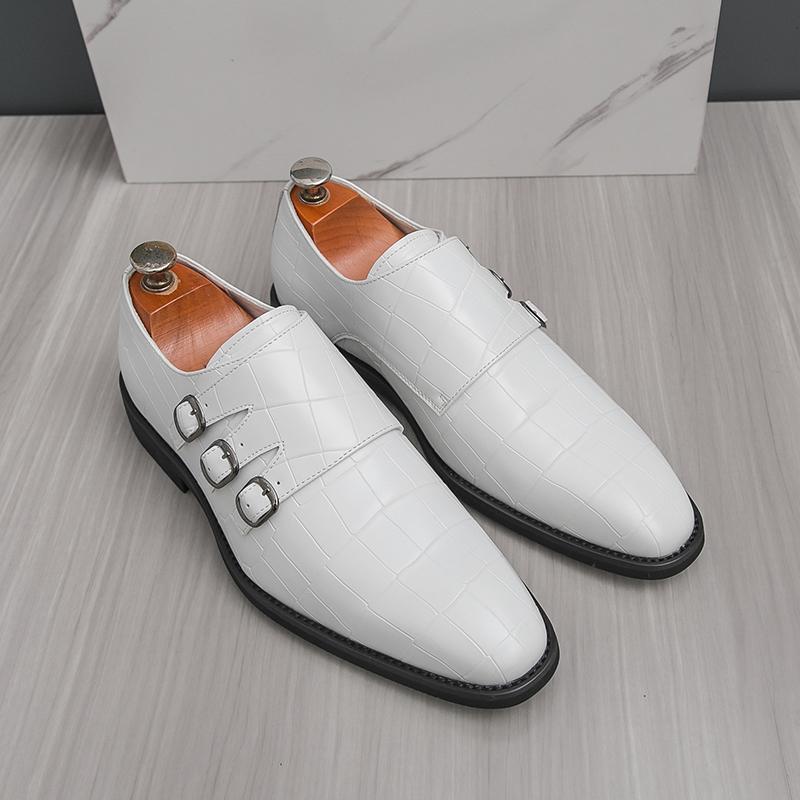 Новая британская мода Остроконечная пряжка ремня Подходящая обувь для мужчин Повседневные лоферы с ремешком-монком Формальная обувь