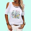 Women Off Shoulder Tee Shirt Fashion Round Neck Floral Print Top Ladies Casual Short Sleeved T-shirt