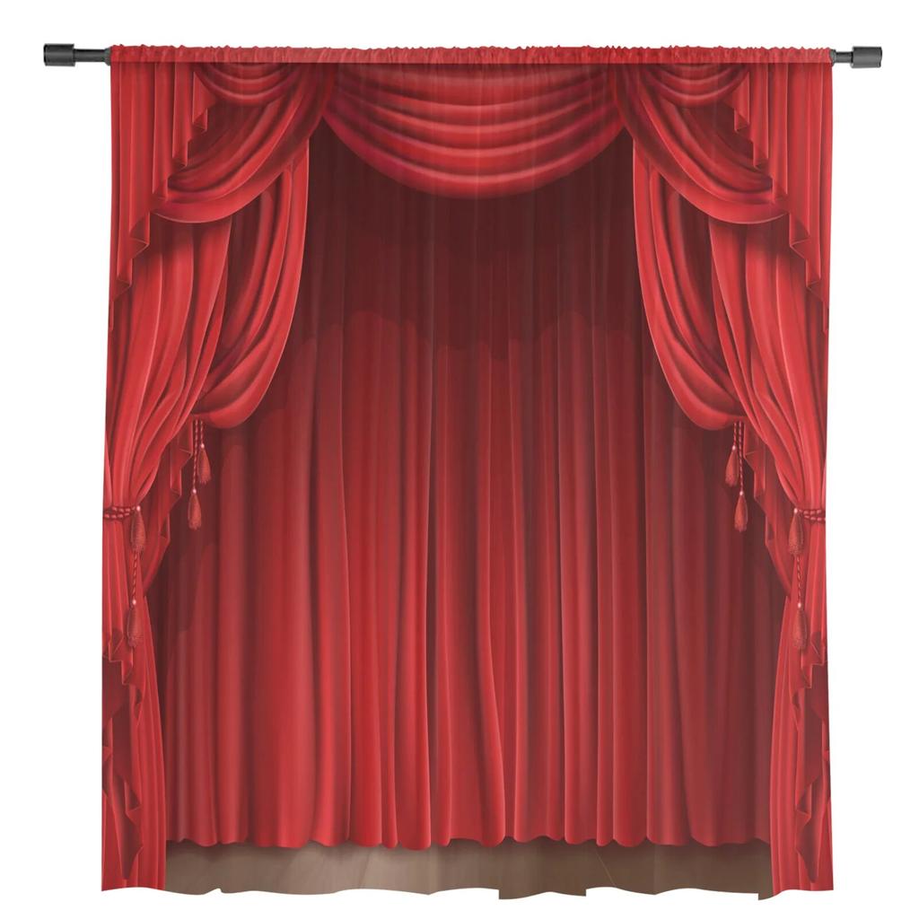 Красный занавес, сценическое искусство, прозрачные шторы для гостиной, спальни, украшение, шифоновая тюль-вуаль, кухонная оконная занавеска