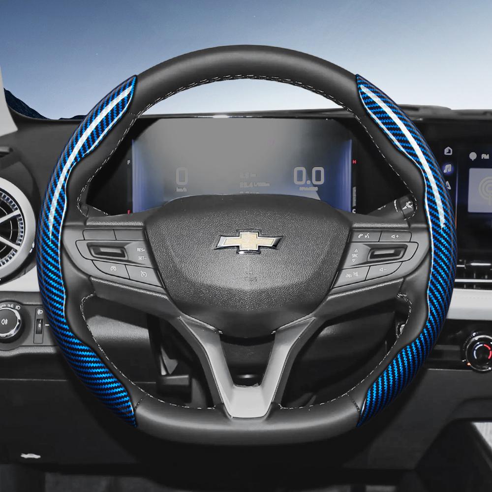 AABHG1 Suitable for Chevrolet Carbon Fiber Texture Steering Wheel Cover with Segmented Quick-Release Design, Durable, for Silverado, Equinox, Trax
