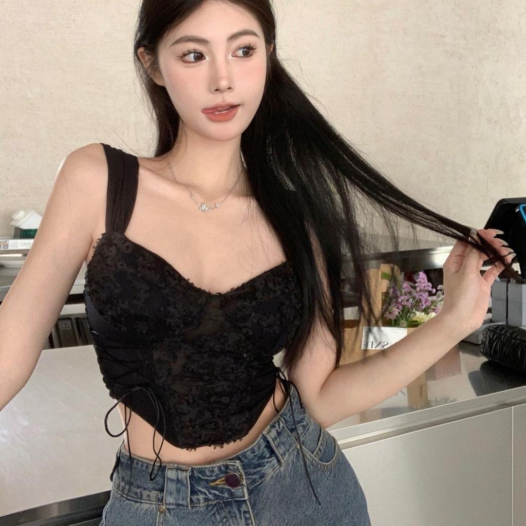 Милая и пряная девушка цветочная майка с подтяжками женская летняя розовая с подушкой на груди сексуальный галстук облегающий короткий топ для верхней одежды