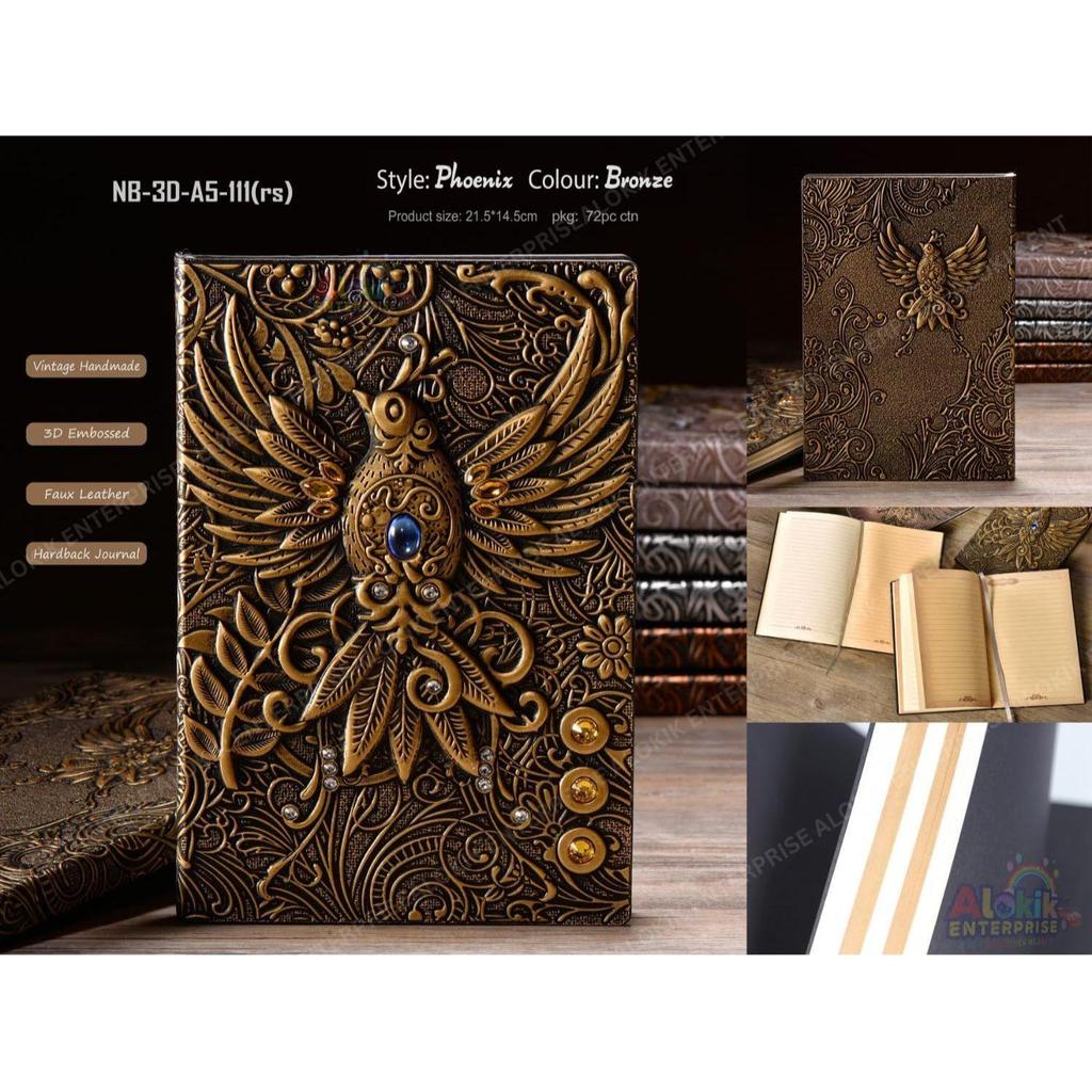 Блокнот для записей Superaura 3D Phoenix Bronze Dnd в винтажном кожаном стиле, 200 страниц, формат А5, антикварный, ручной работы.