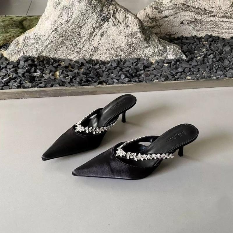 Fashion New Style Fashion Rhinestones Heeled Mules Pump for Women Elegant Sparkly Sandals Slippers Women's Sexy High Heels Slingbacks