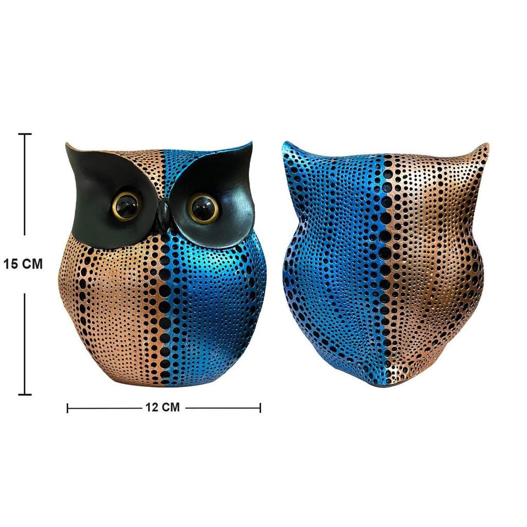 Modern Classy Lucky Owl Resin Art Figure Showpiece -(Pack of 1, Pink & Blue)
