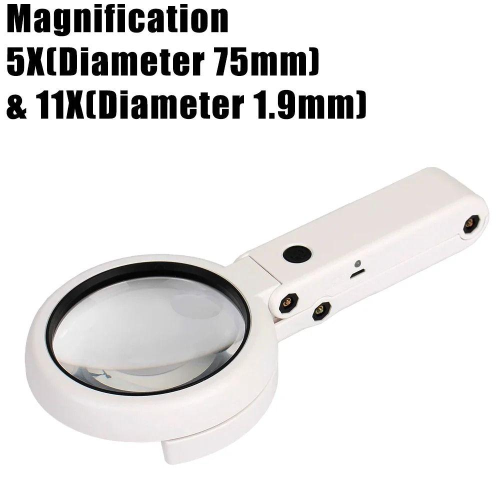 11x Magnification Magnifying Glass 8 LED Light Hand-held Jewelry Magnifying Glass Multi-purpose Portable Design