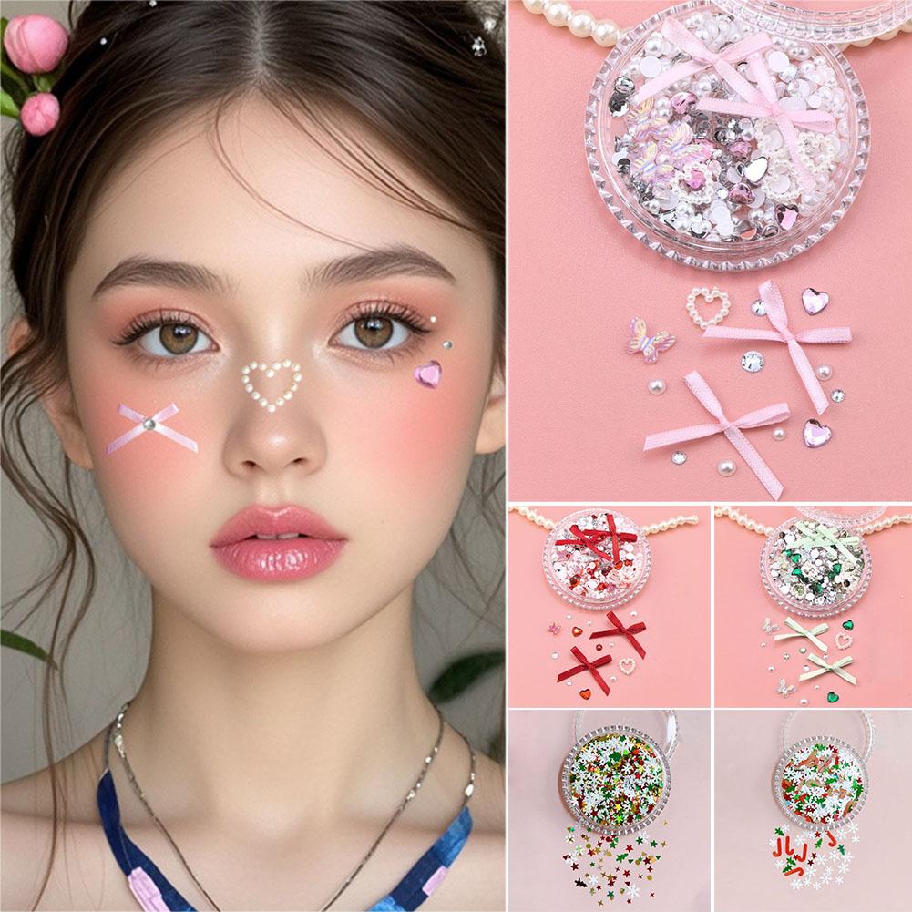Festive Makeup 2025 Christmas New Year Free Glue Faux Face Ready Sticker Snow Bow Free To Use G A2I5
