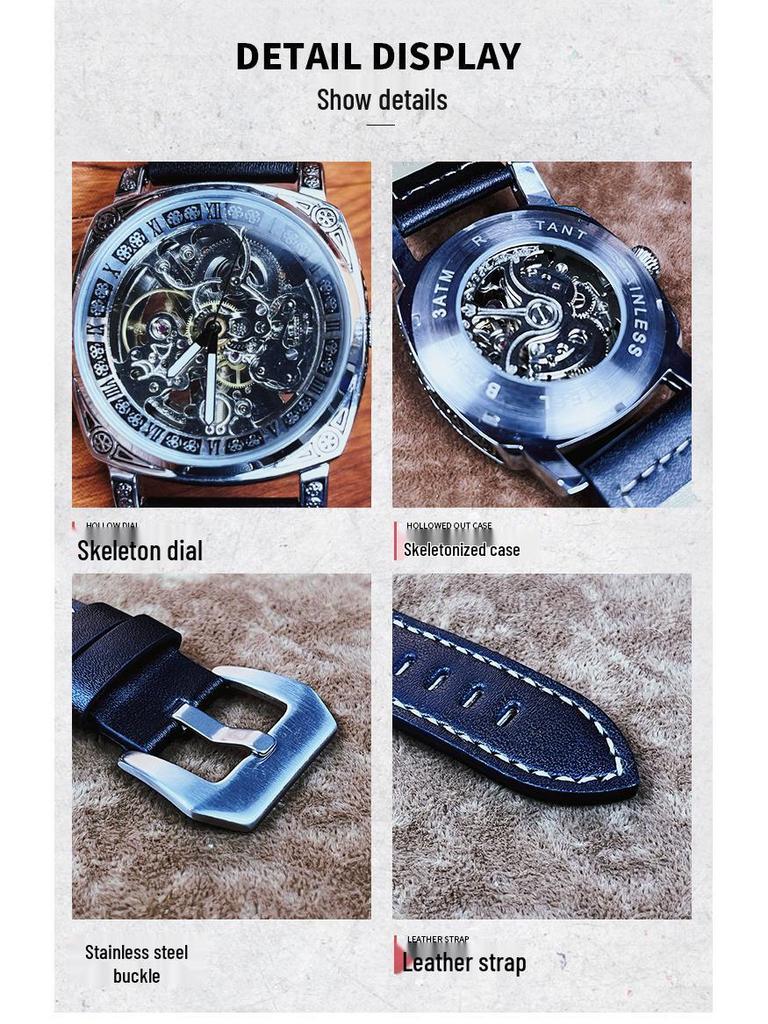 Fenshi FENSIR 8837 Мужские автоматические механические часы - Полый дизайн, Водонепроницаемые, Повседневный ремешок.