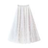 Women Cake Skirt Solid Color Mid-Waist Long Skirt with Elastic Waist Mesh