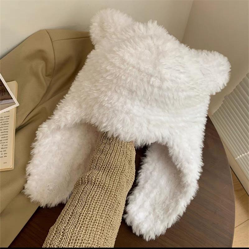 Милая шапка-медведь женская осенне-зимняя универсальная теплая меховая плюшевая защитная шапка для ушей холодная пушистая шапка Lei Feng