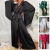 Satin Pajamas Lace Light Luxury Long-sleeved Cool Nightgown Bathrobe Loungewear