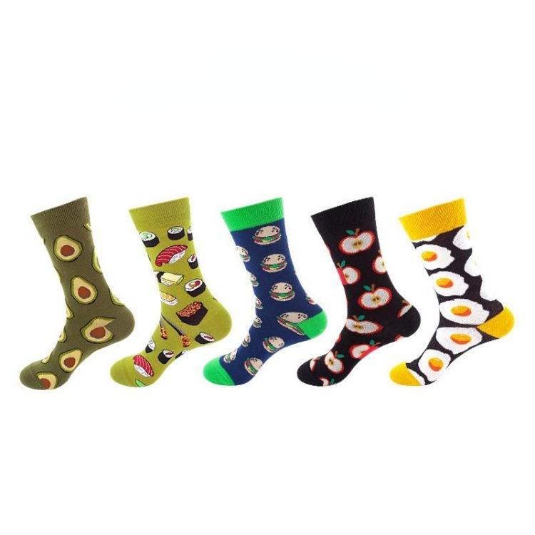 5 Pairs/Pack Couples Happy Funny Socks Cotton EU 37-43 Men Cartoon Fruits Flowers Animals Streetwear Harajuku Socks