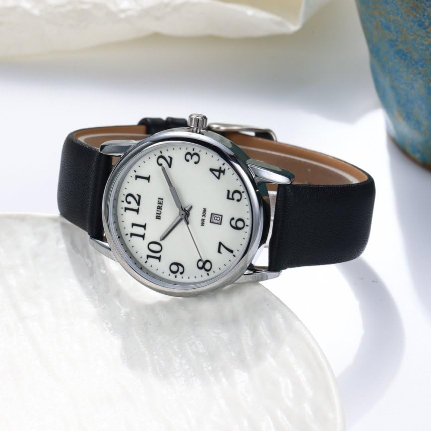BUREI Analog Quartz Watch Date Slim Silica Gel Celebration Gift Women's - Stylish, Waterproof, Display, Design, Easy-to-Read Dial, Strap, Simple,