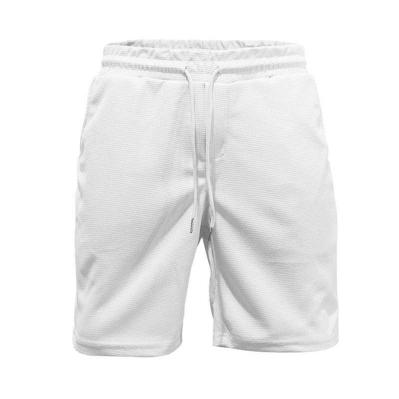 Летний тренд, вафельные шорты с круглым вырезом и карманами, с короткими рукавами, повседневный спортивный костюм для мужчин