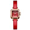 Square Leather Perfect Gift for High School Students Women's Wristwatch, Small, Stylish, Waterproof, Strap, Simple, Cute, Casual, Red,