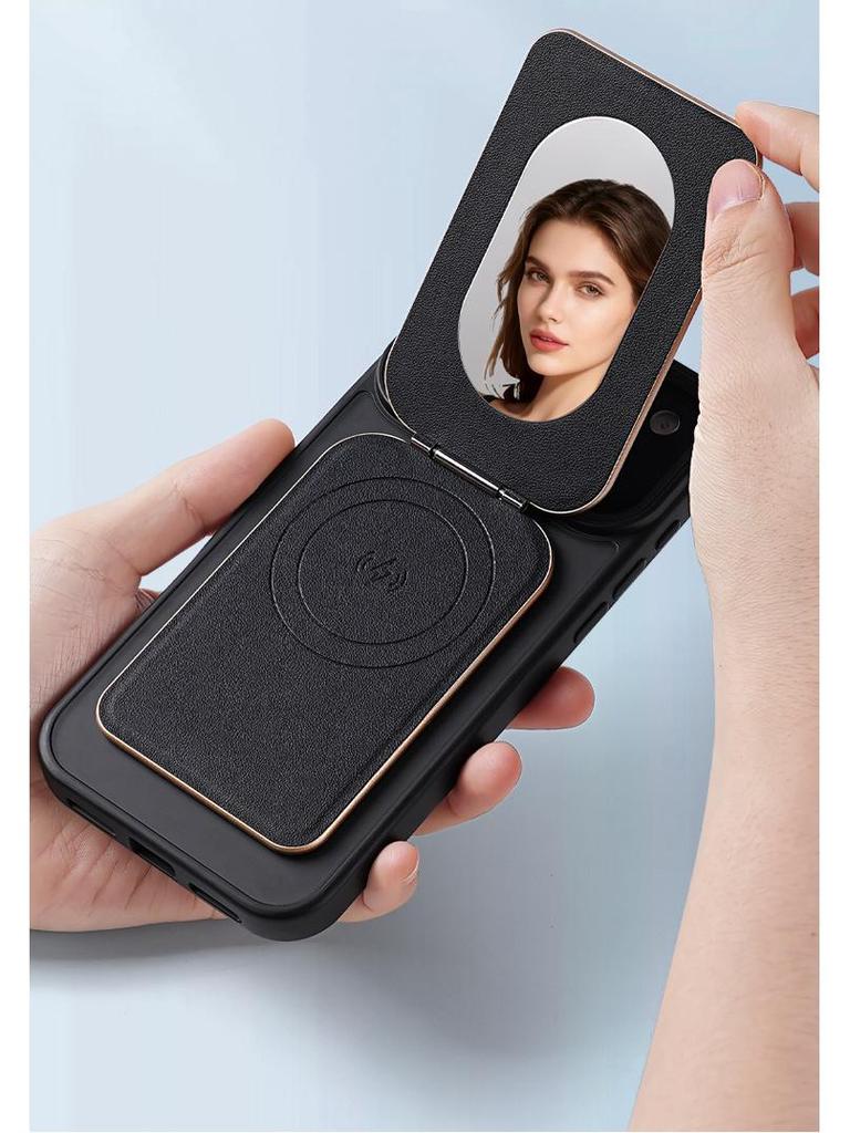 iPhone 17 Magnetic Bracket Magsafe Rotating Mirror Stand with Card Holder