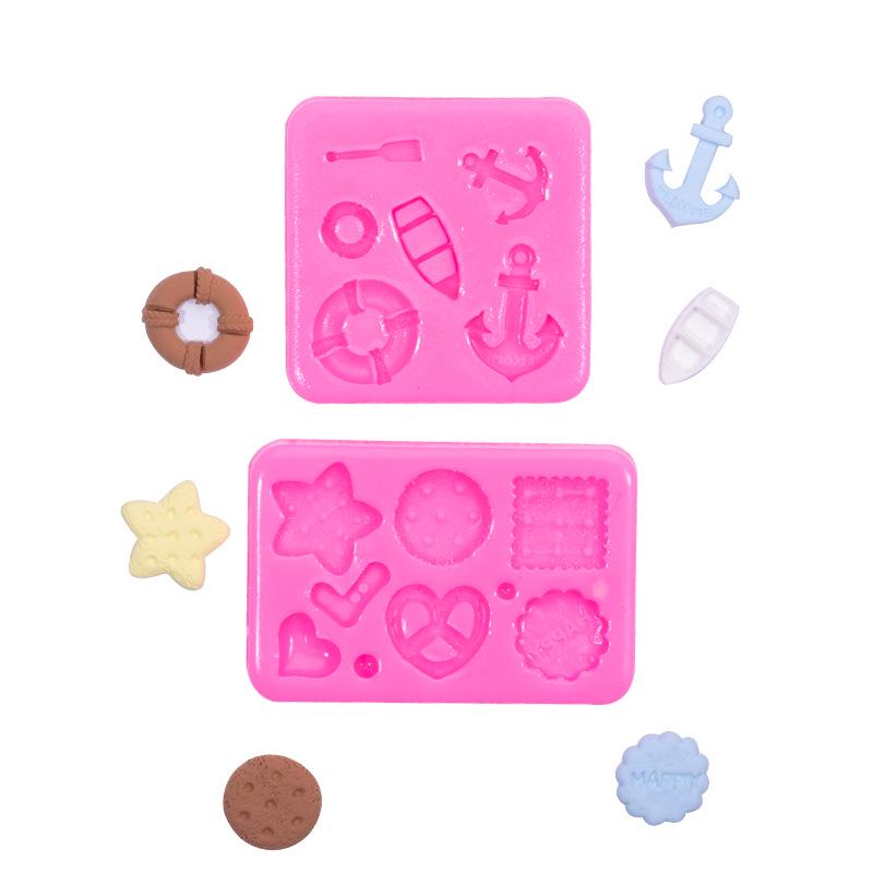 Fondant Waffle Cookie & Chocolate Mold - Heart, Star, Ship Anchor Ocean Theme Silicone Plaster Mold