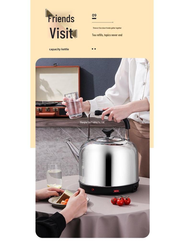 Электрический чайник из нержавеющей стали большой емкости с автоотключением и свистком